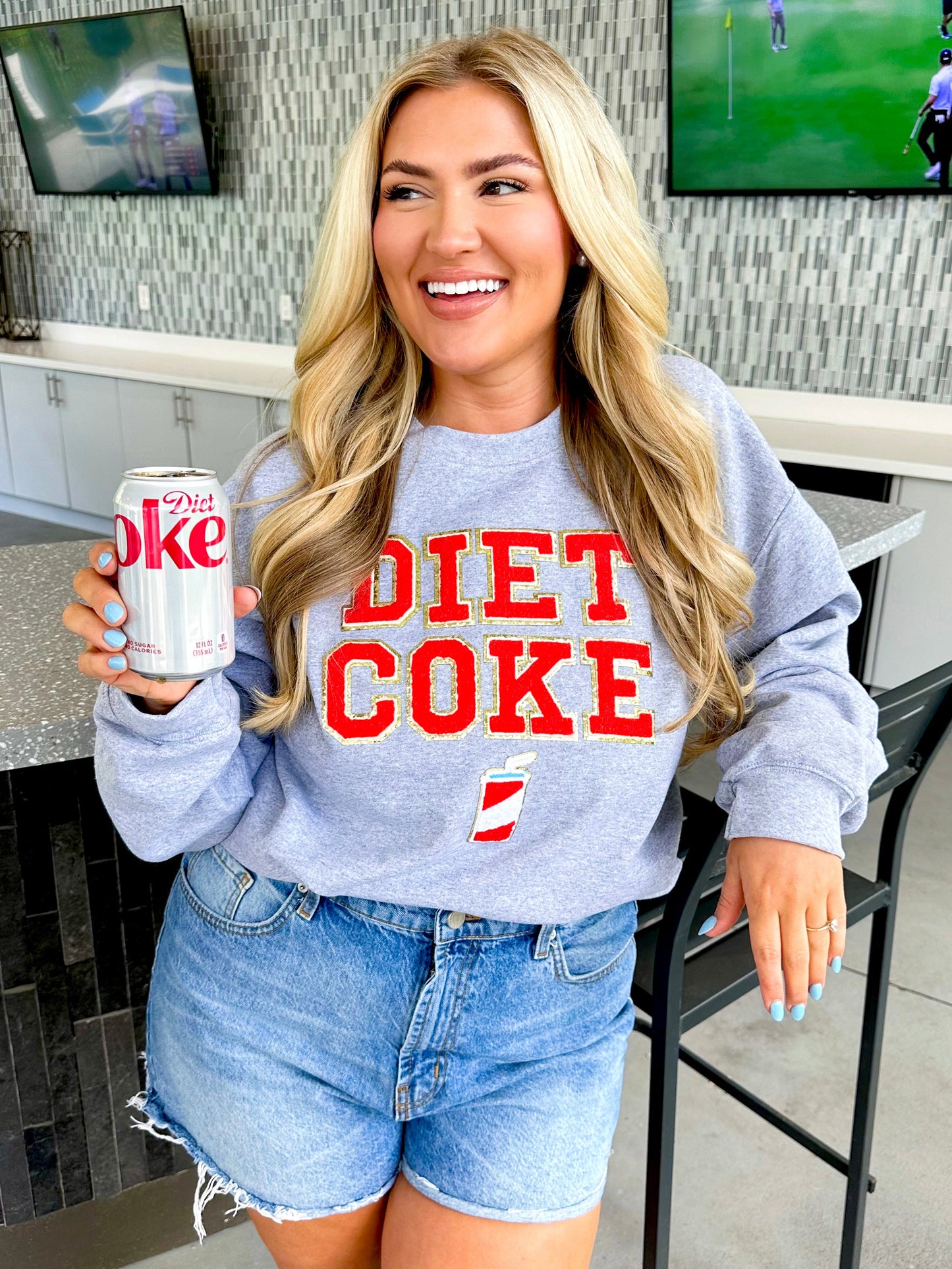 'Diet Coke' Letter Patch Crewneck Sweatshirt